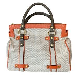 SERPUI MARIE | Orange/Kaki/ Woven Straw Satchel Tote